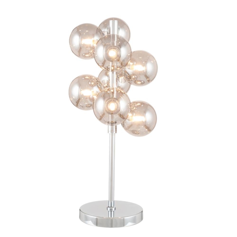 Smoke Glass Orb and Chrome Table Lamp