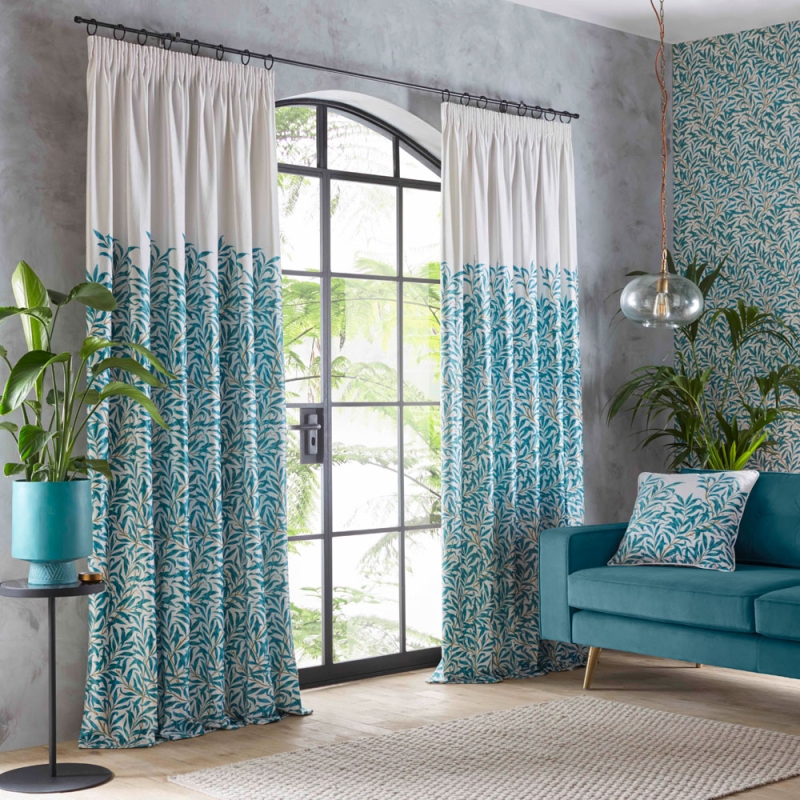 Willow Bough Pencil Headed Curtains Lined Teal