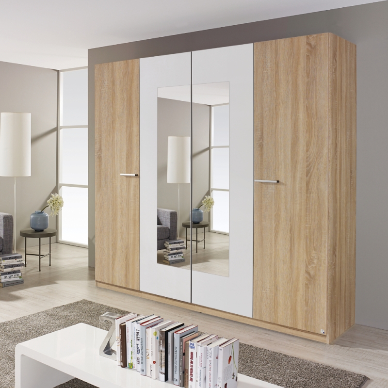 Bali 4 Door 2 Mirror Wardrobe W226cm Sonoma/White Lifestyle