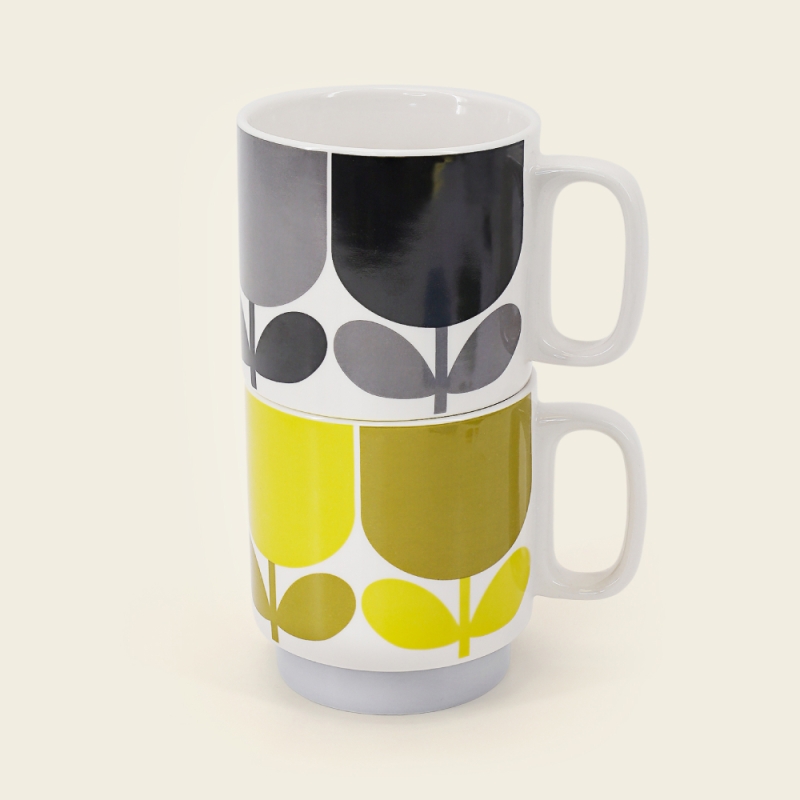 Orla Kiely Set of 2 Ceramic Mugs in Slate/Ochre