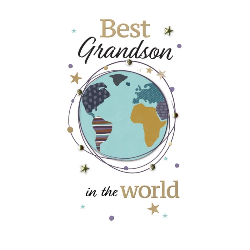 Grandson World Globe - Birthday Card