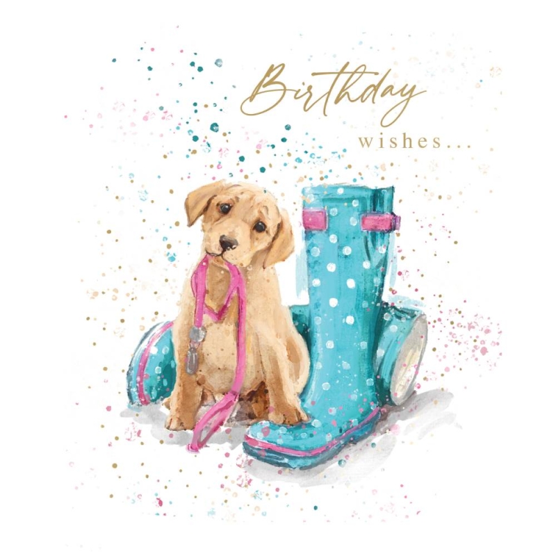 Dog With Wellies - Birthday Card