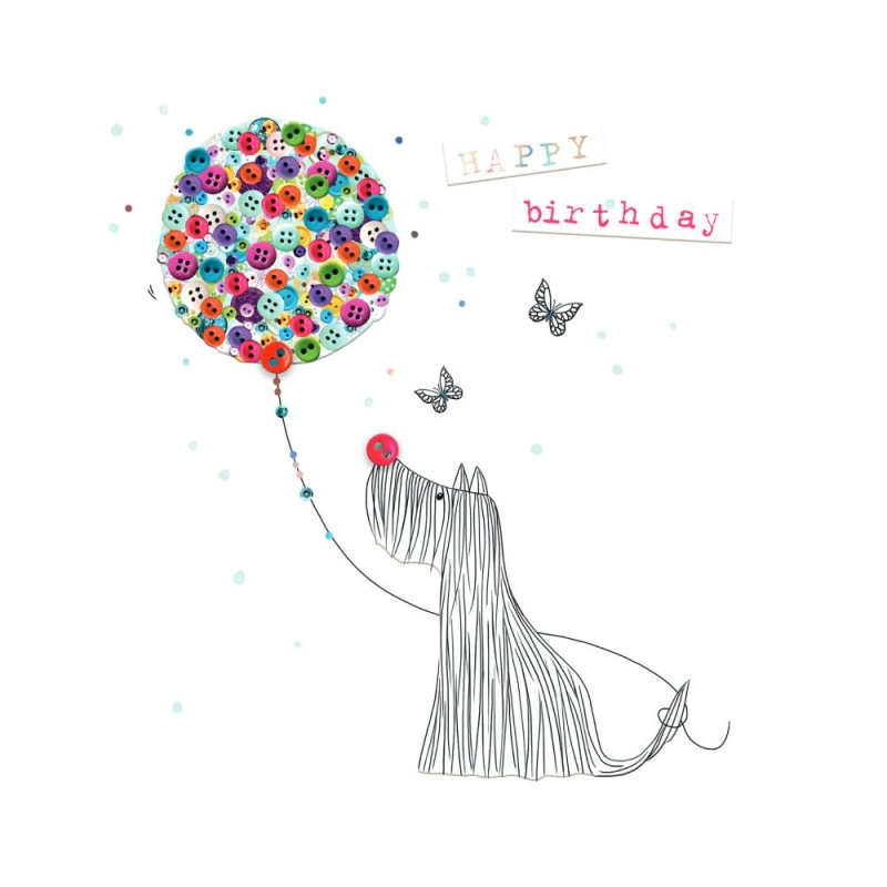 Dog Holding Balloon Birthday Card