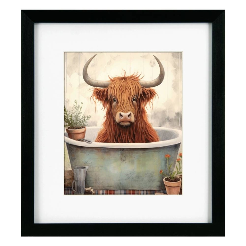 Bathroom Joy IV Highland Cow Framed Print