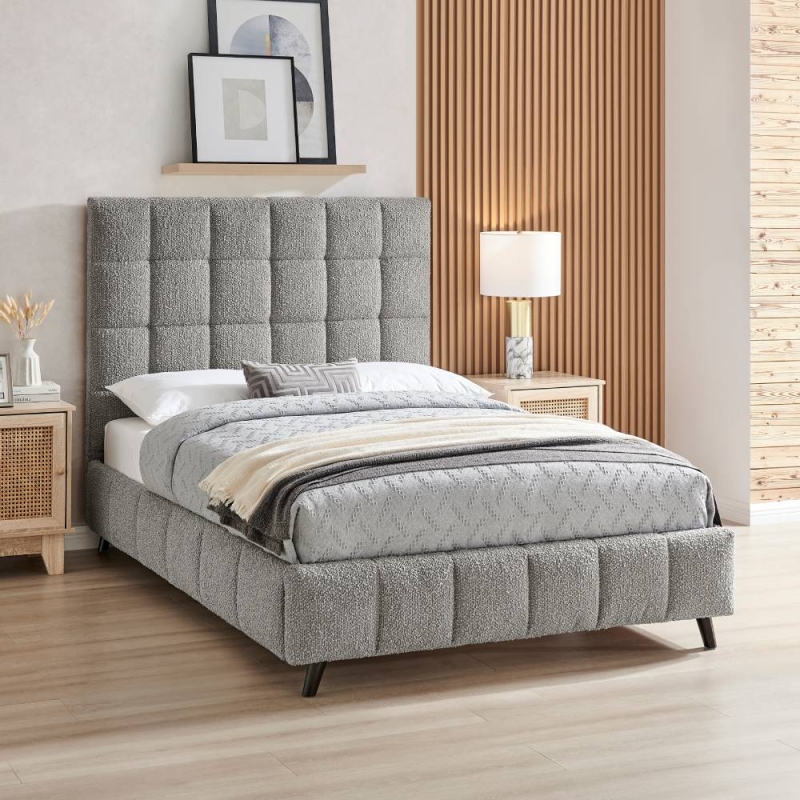 Skyla Bed Frame Square Dove Grey Boucle