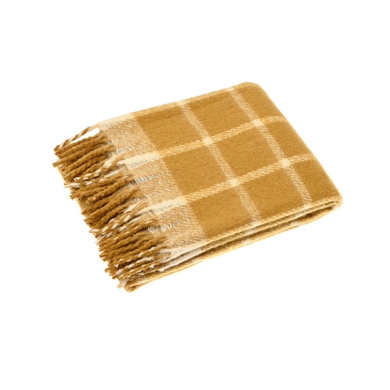 Faux Mohair Chequered Throw Ochre