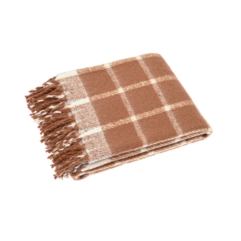 Faux Mohair Chequered Throw Spice