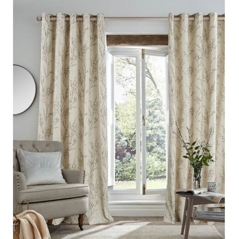 Laura Ashley Pussywillow Eyelet Headed Curtains Off White Dove Grey