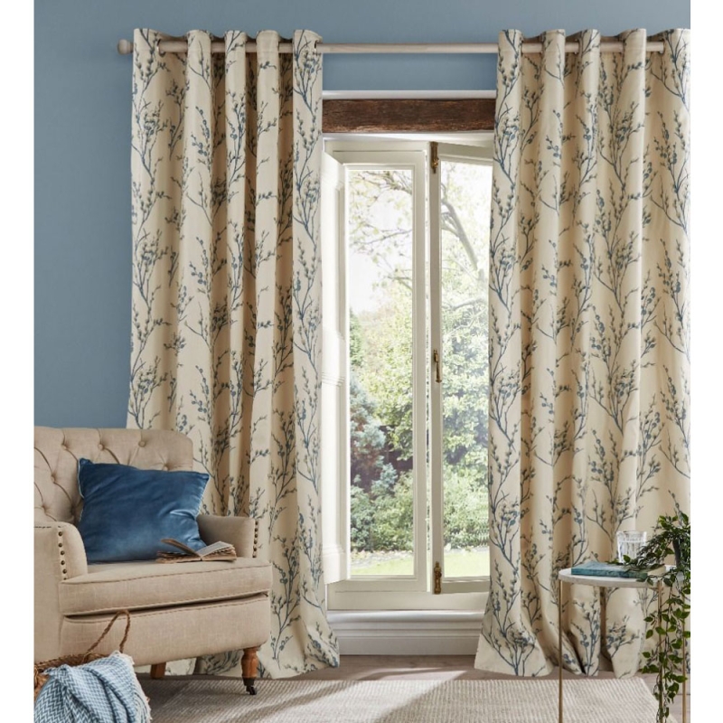 Laura Ashley Pussywillow Eyelet Headed Curtains Off White Seaspray