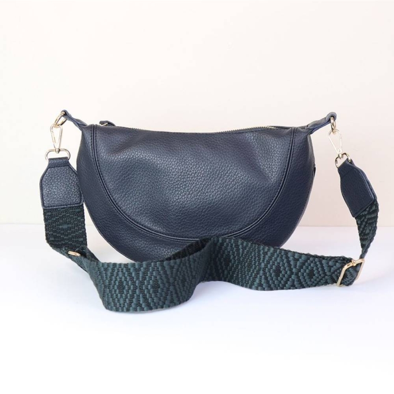 POM Slate Vegan Leather Half Moon Bag With Diamond Strap