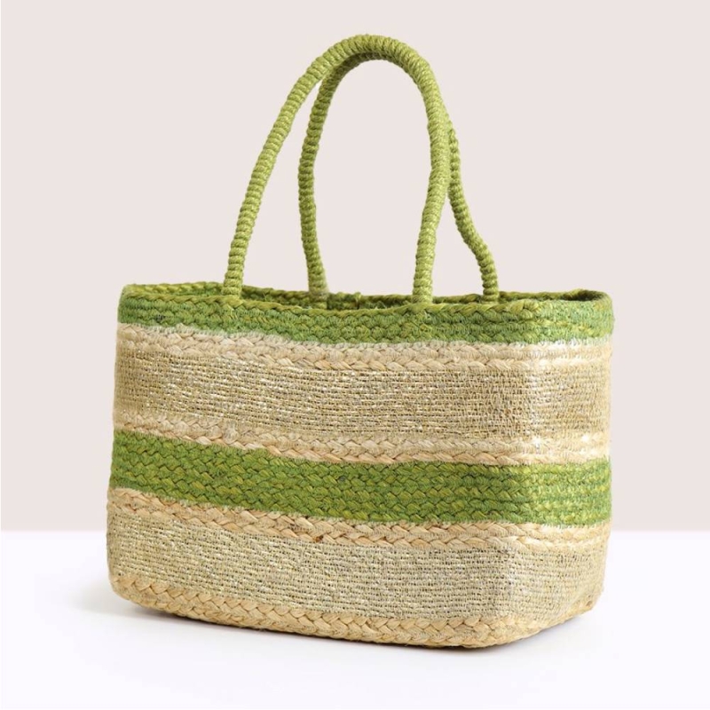 POM Lime Stripe Jute Box Handbag