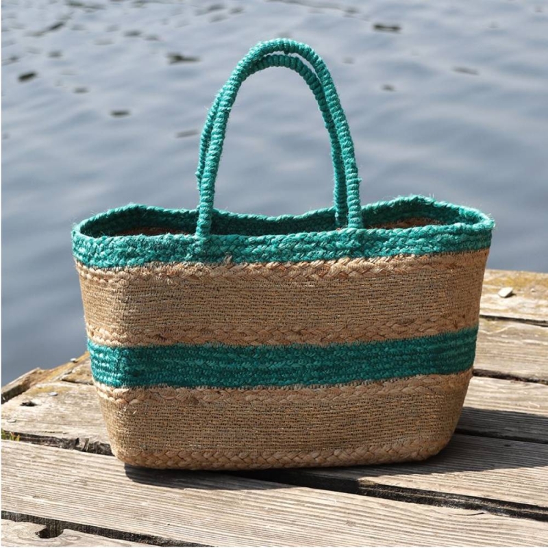 POM Turquoise Stripe Jute Bag