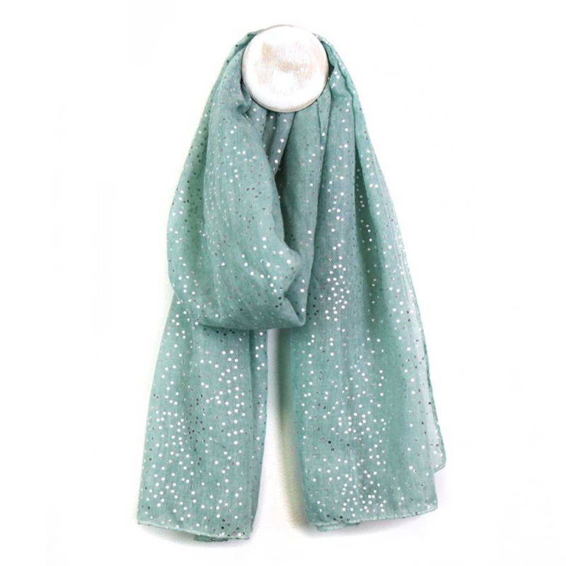 POM Recycled Mint/Silver Dotty Print Scarf