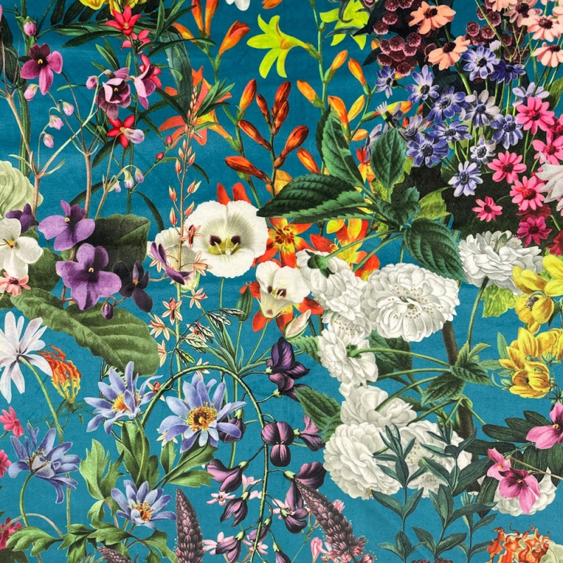 Summer Floral Turquoise Fabric