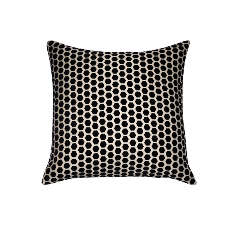 Jorvik 43cm Small Hex Velvet Cushion Black