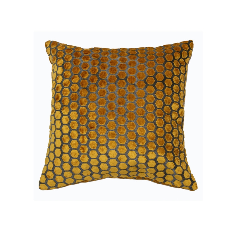 Jorvik 43cm Small Hex Velvet Cushion Gold