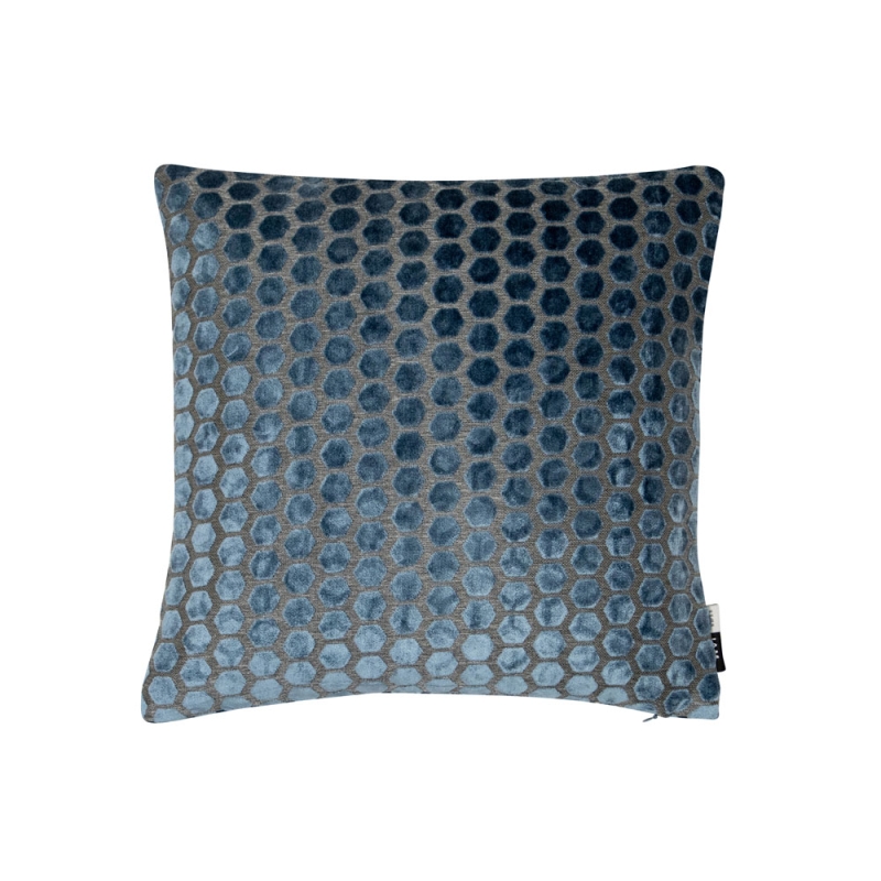 Jorvik 43cm Small Hex Velvet Cushion Blue