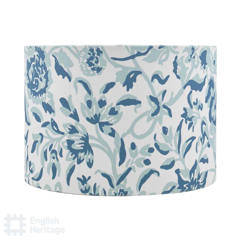 English Heritage Down House Blue Cotton Drum Shade 26cm