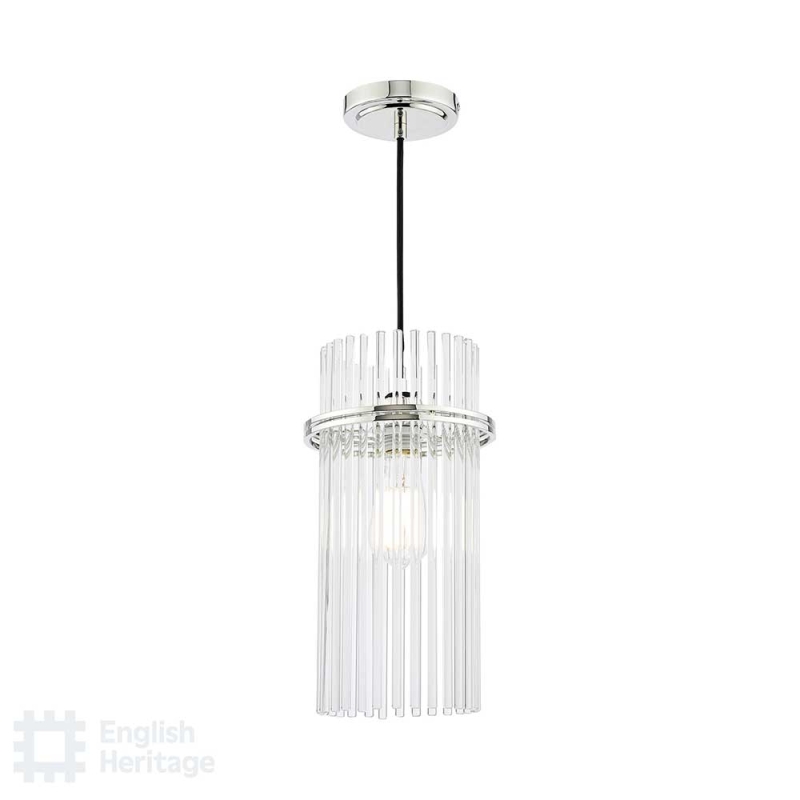 English Heritage Eltham Single Pendant Polished Nickel and Crystal