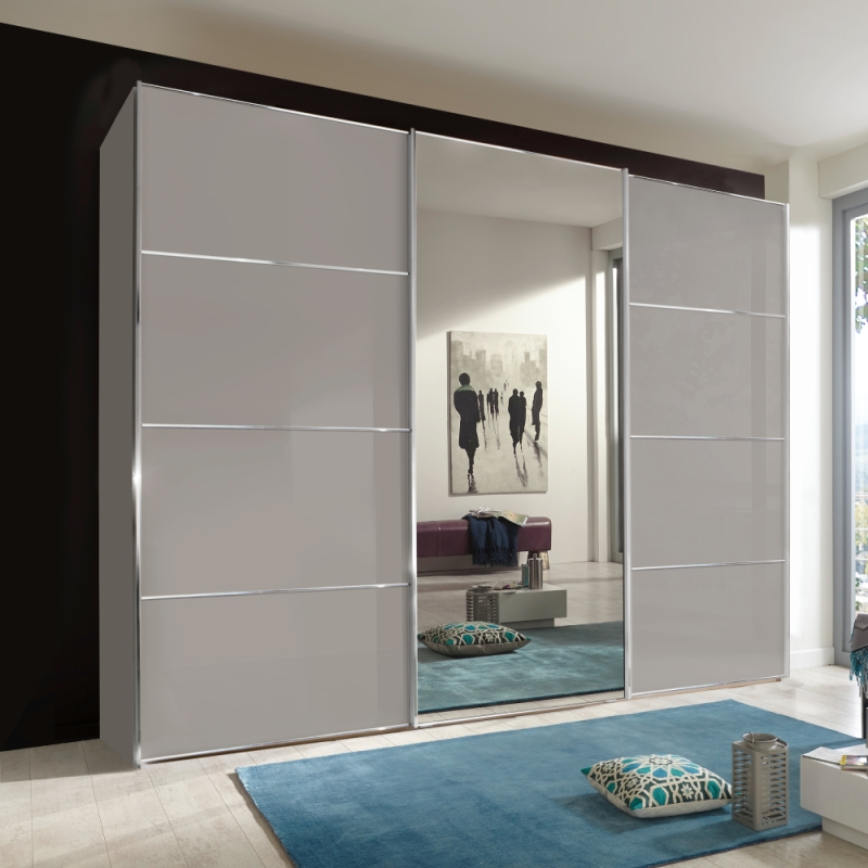 Miramar 3 Door 4 Panel Wardrobe Pebble Grey 1 Mirrored