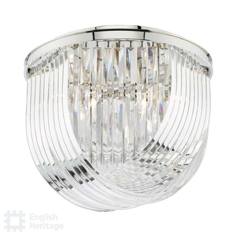 English Heritage Eltham 4 Light Flush Polished Nickel and Crystal