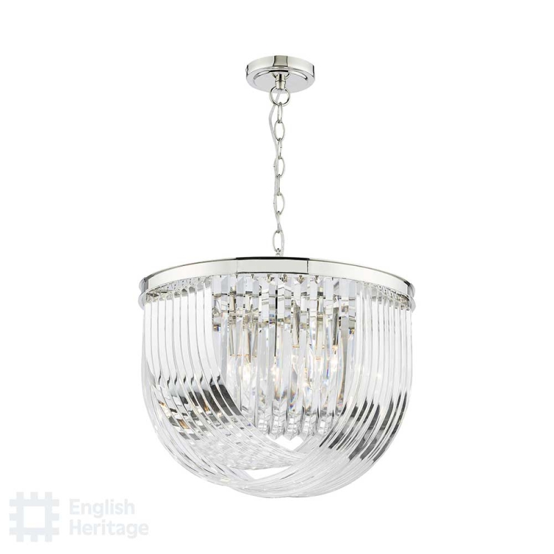 English Heritage Eltham 4 Light Pendant Polished Nickel and Crystal