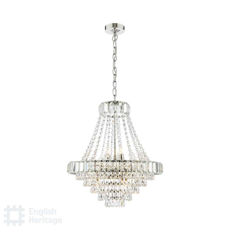 English Heritage Osborne House 12 Light Chandelier Polished Nickel and Crystal