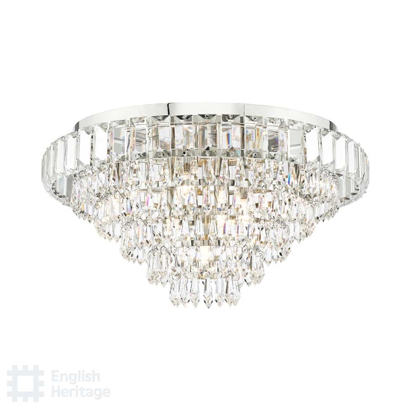 English Heritage Osborne House 7 Light Flush Polished Nickel and Crystal