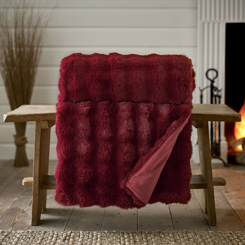 Deyongs Fernley Faux Fur Dark Red Throw 200cm x 150cm