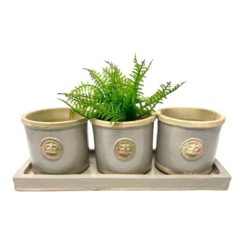 Kew Round Herb Pots & Tray Almond