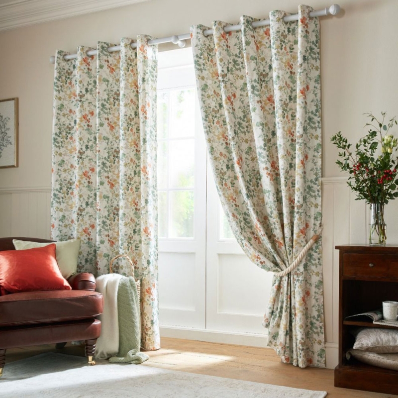 Laura Ashley Old Castle Eyelet Curtains Fern Green