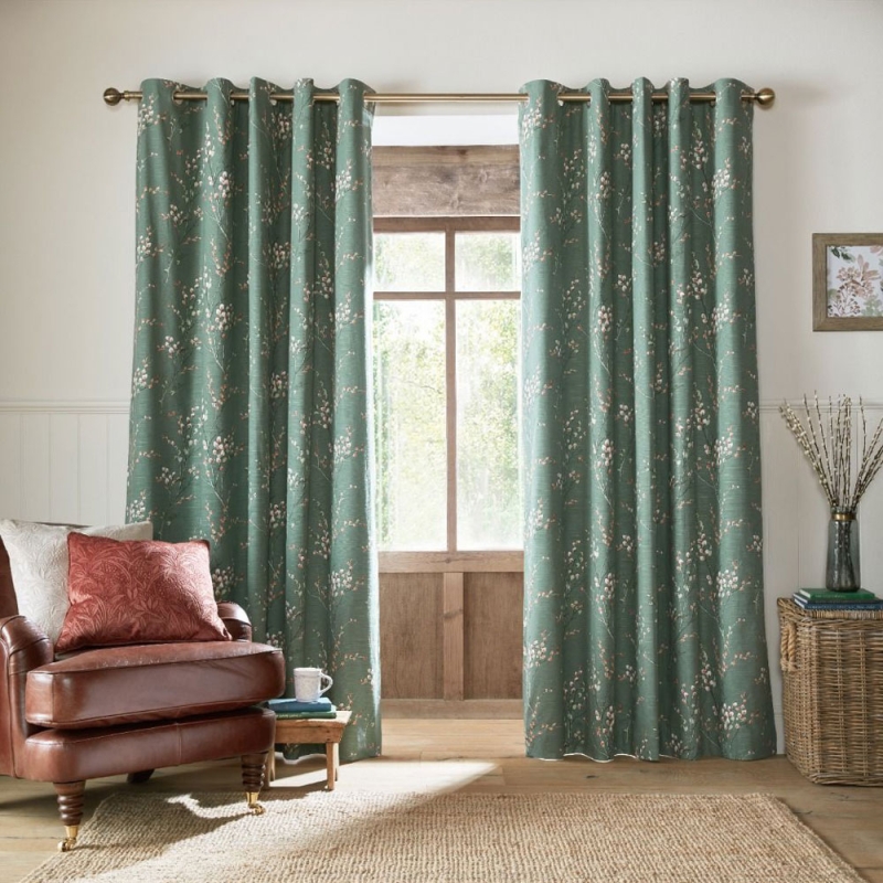 Laura Ashley Pussywillow Eyelet Curtains Fern Green