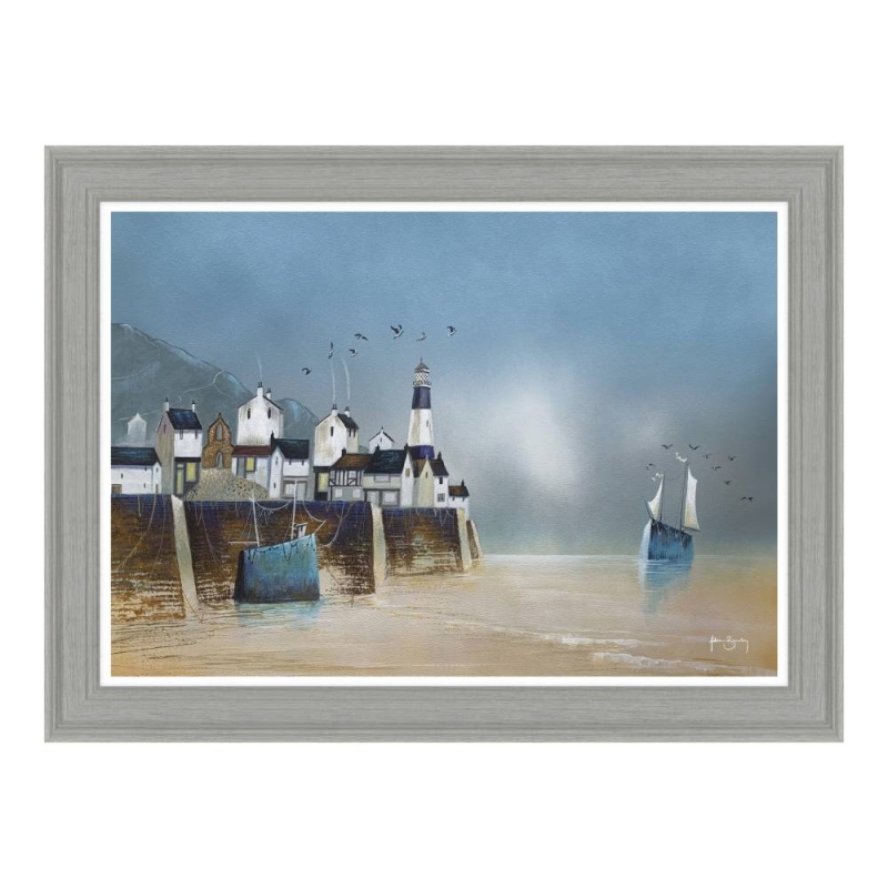 Lighthouse In The Harbour - Framed Print