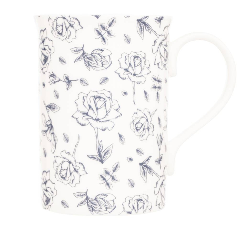 Floral White Navy Mug