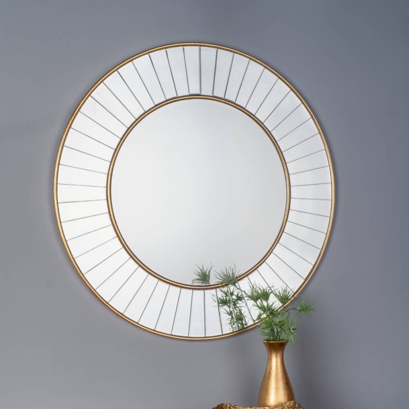 Laura Ashley Clemence Medium Round Gold Leaf Mirror 80cm