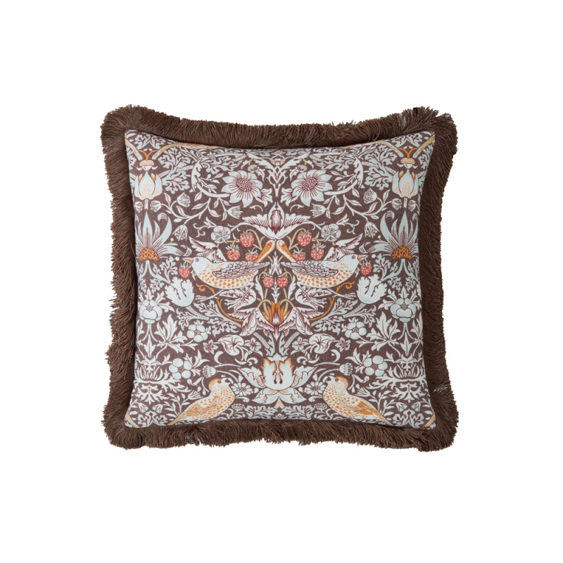 William Morris At Home Strawberry Thief 50cm Cushion Chocolate