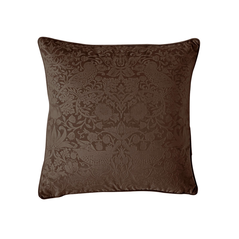 William Morris Strawberry Thief Embossed Cushion Chocolate