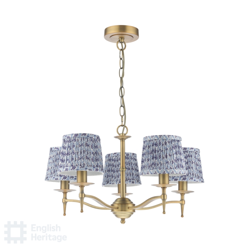 Marble Hill 5 Light Armed Pendant Aged Brass & 5 St John Street Blue Shades