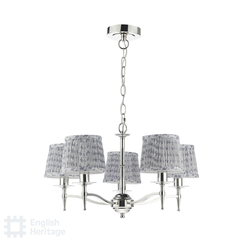 Marble Hill 5 Light Pendant Polished Nickel & 5 St John Street Grey Shades