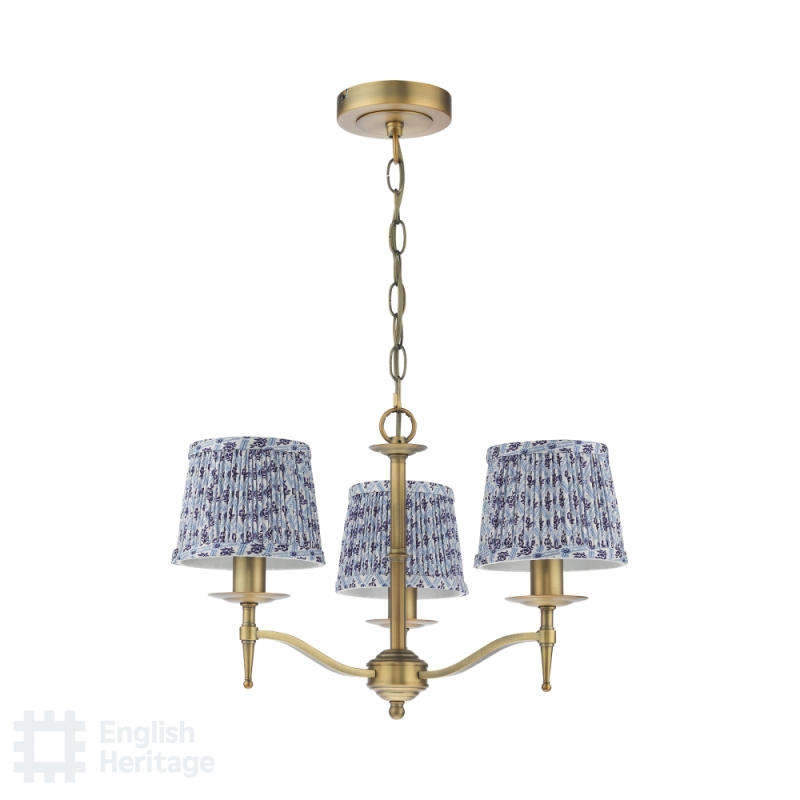 Marble Hill 3 Light Shadelier Aged Brass & 3 St John Street Blue Shades 14cm