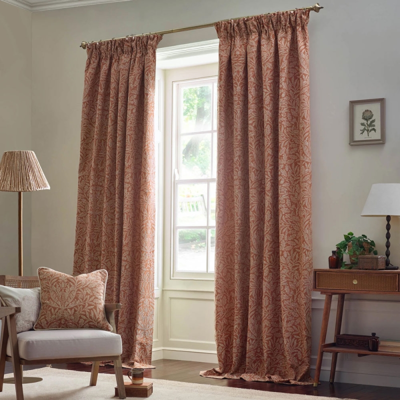 Acorn Tonal Pencil Pleat Readymade Curtains Lined Brick