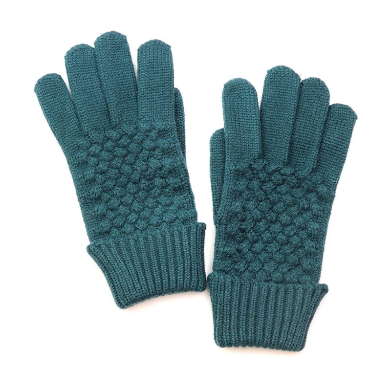 POM Teal Blue Textured Knit Gloves