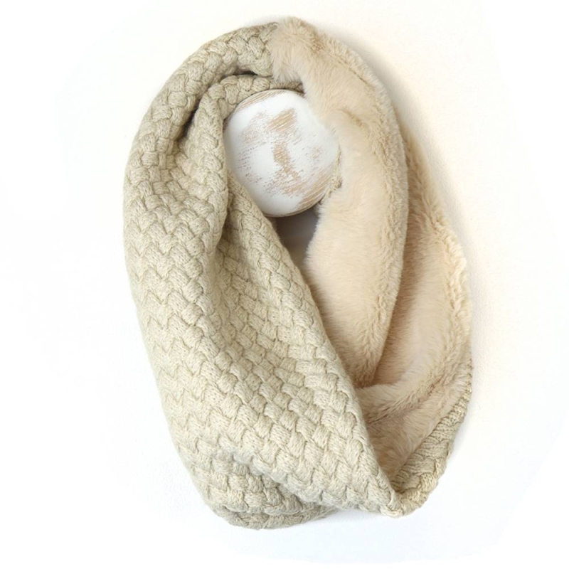 POM Cream Faux Fur and Knit Twist Snood