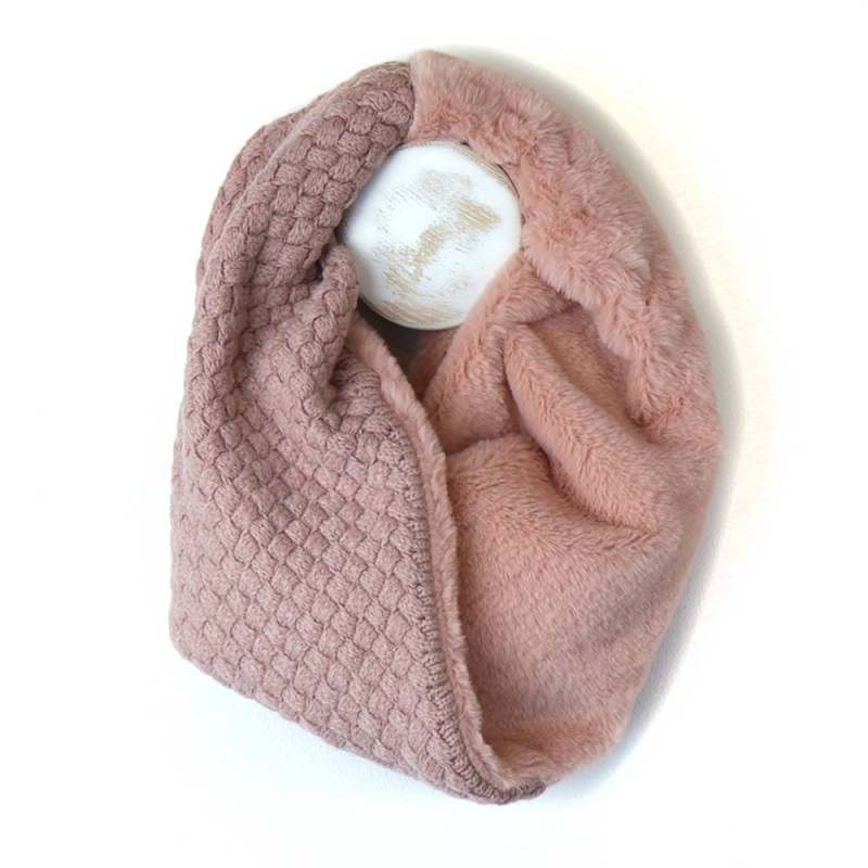 POM Pink Faux Fur and Knit Twist Snood