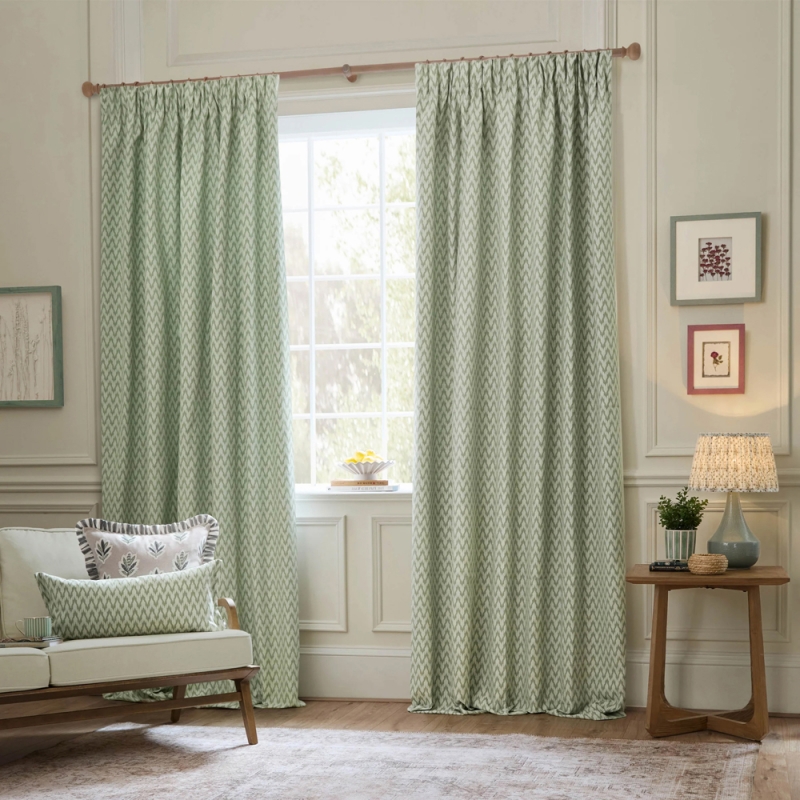 Hutton Pencil Pleat Readymade Curtains Lined Sage