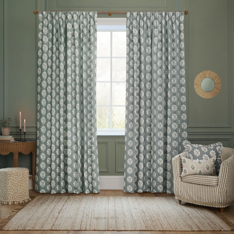 Sessile Pencil Headed Curtains Lined Delph Blue