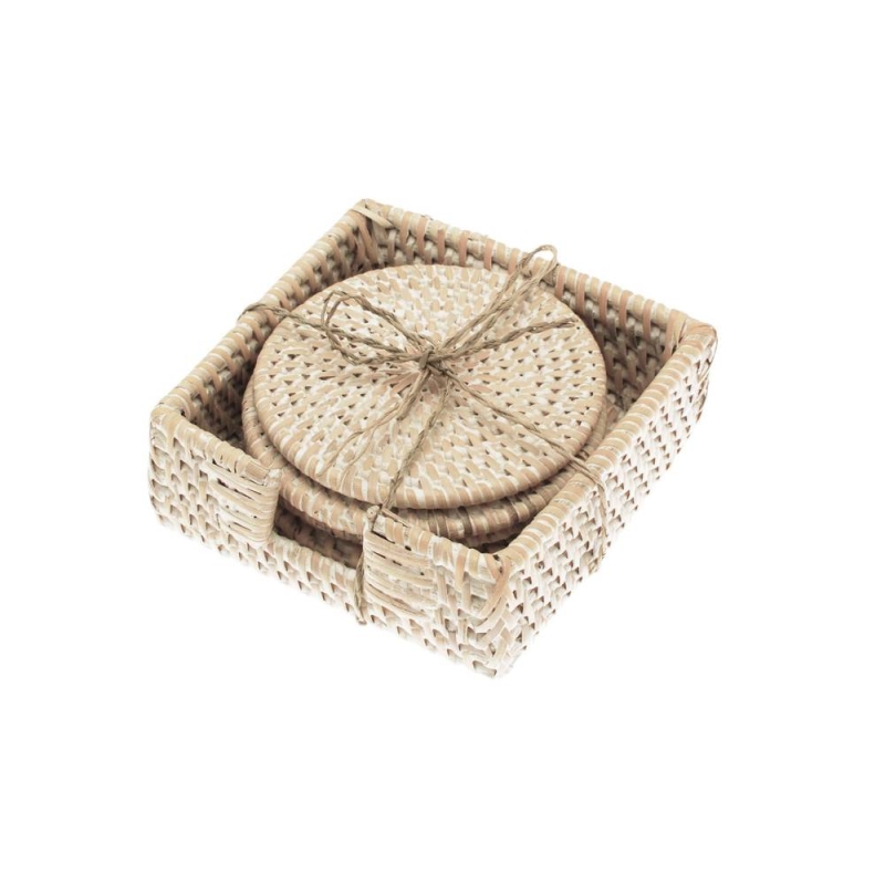 Walton & Co Rattan Coaster White - Set of 4