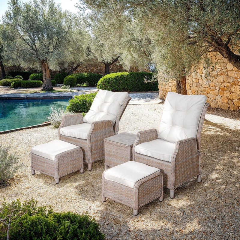 Valencia Rattan Recliner Set with 2 Footstools & Side Table