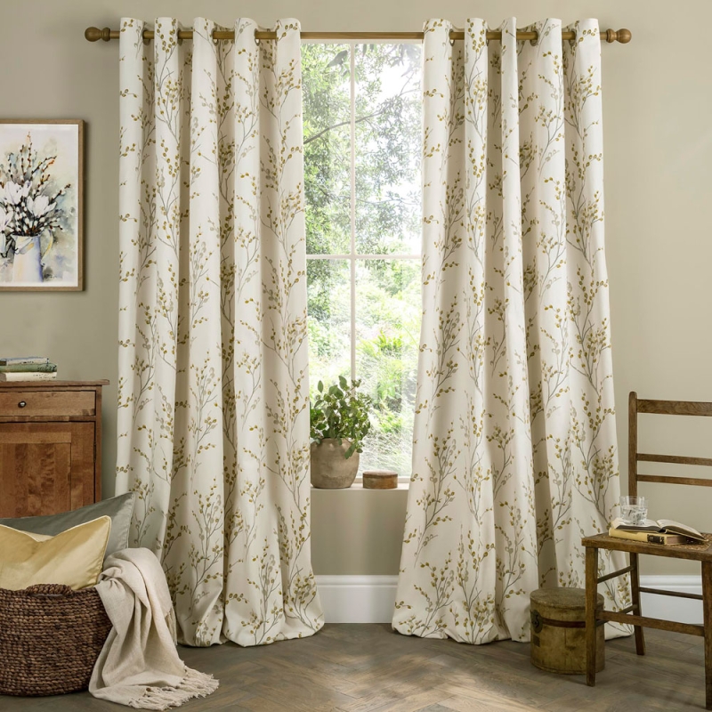 Laura Ashley Pussywillow Readymade Curtains Ochre