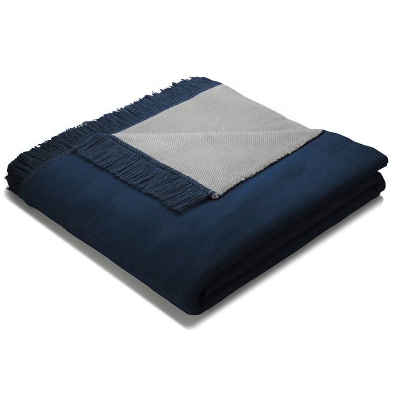 Cotton Rich Throw 140X180 Plain Navy/ Grey 